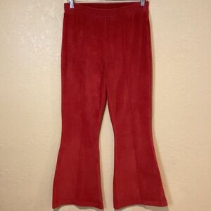 Aerie Women's Medium Red Ribbed Velvet Velour Flare Pants, Elastic, High Waist